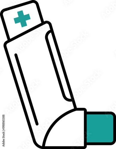 Asthma inhaler breathing device medical line art vector illustration