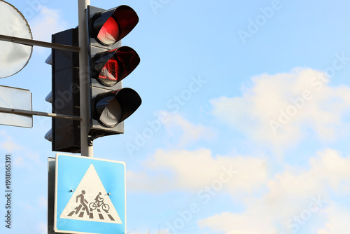 View of red traffic lights ...