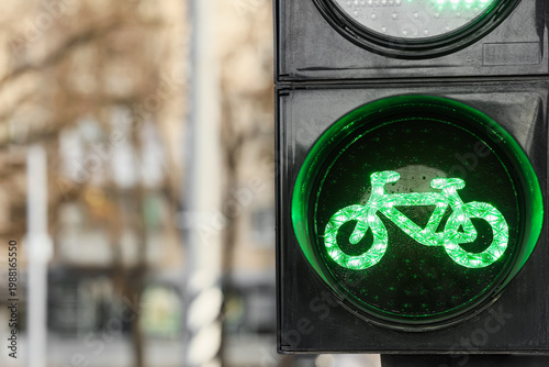 View of green bicycle traff...