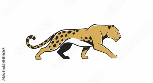 Stylized cheetah with golden fur and black spots in a side profile, walking