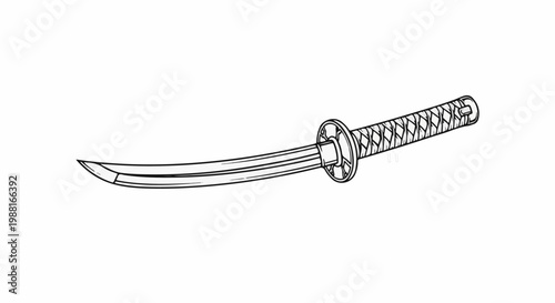 Stylized drawing of a single-edged curved sword with a wrapped handle