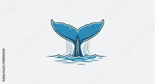 Stylized blue whale tail diving into stylized ocean waves