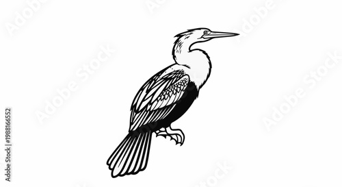 Stylized illustration of a bird with its neck craned and beak pointed