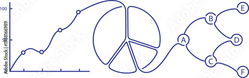 Line graph pie chart and flowchart business statistics analysis  business data visualization