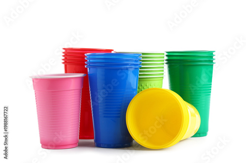Many colorful plastic cups ...