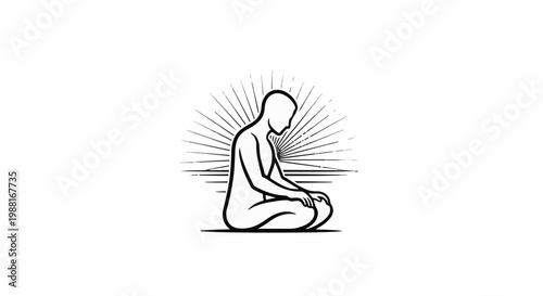 Silhouette of a person in a meditative pose with radiating lines behind them