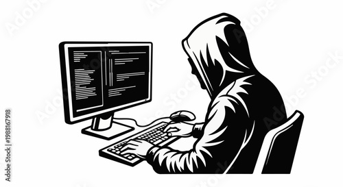 Hooded figure coding on a computer