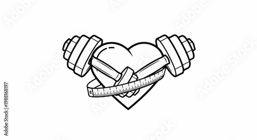 Outline of a heart with barbells and a measuring tape
