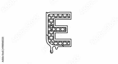 Outline of letter E with honeycomb pattern and dripping effect