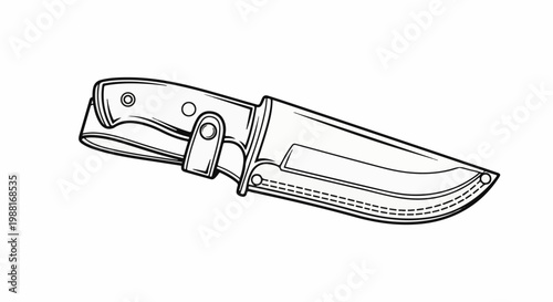 Black and white line drawing of a knife with a sheath