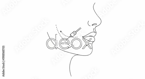 Side profile of a face with syringe injecting into lips, with text