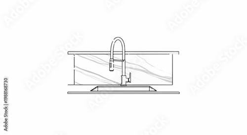 Minimalist kitchen sink with a modern faucet on a marble countertop