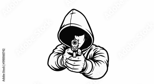 Silhouette of a person in a hoodie aiming a handgun forward