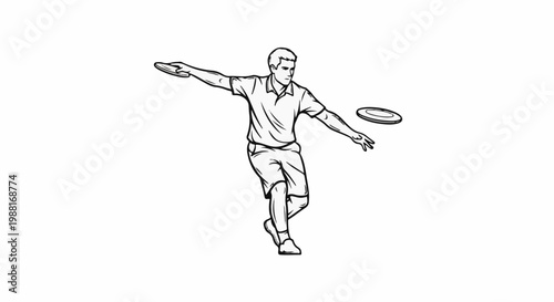 Man in athletic stance, throwing a frisbee disc with motion