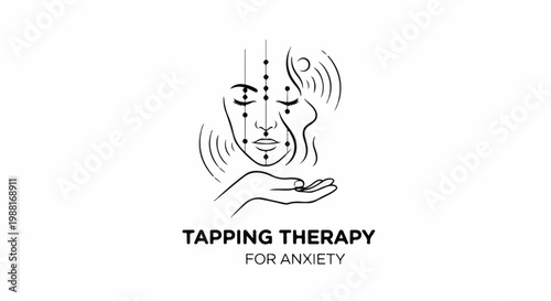 Line art of a face with acupressure points and a hand