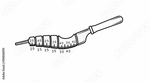 Line drawing of a measuring tool with numbered segments