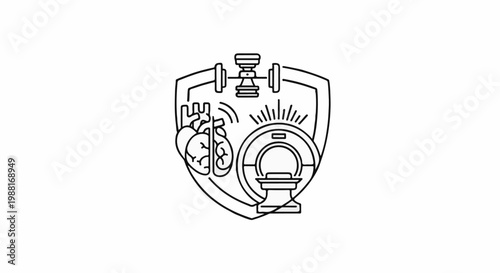 Medical scan devices and human organs on a shield shape