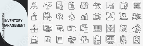 Inventory management icons set, thin line vector icons for warehouse logistics