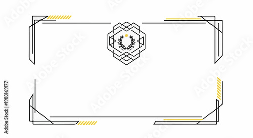 Geometric border with abstract emblem and subtle yellow accents