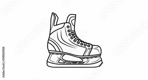 Stylized black and white line drawing of a single hockey skate