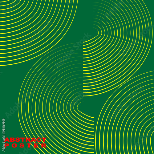 Abstract geometric patterns with vibrant green and yellow contours on a dark background