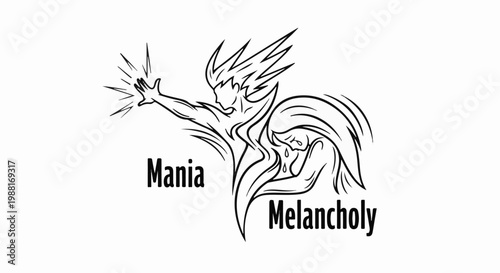 Abstract graphic showing manic energy versus weeping sorrow