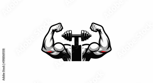 Stylized flexing arms and a dumbbell, representing strength and fitness