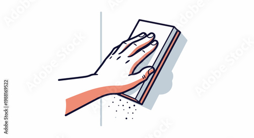 Hand using a sponge to clean a surface with small particles