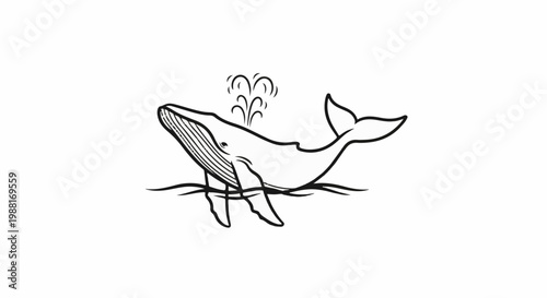 Stylized line drawing of a whale spouting water, in ocean waves