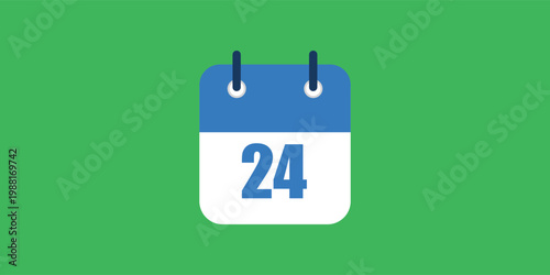 Vector illustration of specific day calendar marking day 24, vector icon for websites and projects in green and blue colors.