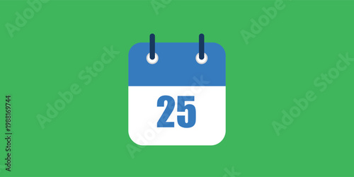 Vector illustration of specific day calendar marking day 25, vector icon for websites and projects in green and blue colors.