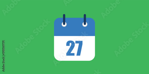 Vector illustration of specific day calendar marking day 27, vector icon for websites and projects in green and blue colors.