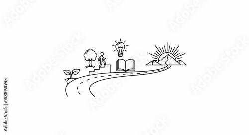 A winding road depicts journey towards knowledge and success