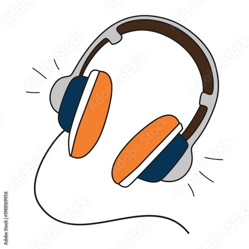 Earphones isolated on white background. Hand drawn headphones icon in modern style flat, line style. Device, equipment for listening to music. Vector illustration, headset clipart image.