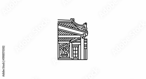 Stylized illustration of an ornate building facade with intricate roof