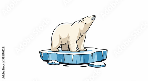 Cartoon polar bear standing on an ice floe, looking upwards