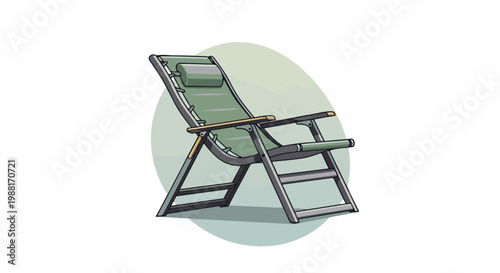 A green reclining lounge chair with a headrest sits tilted back
