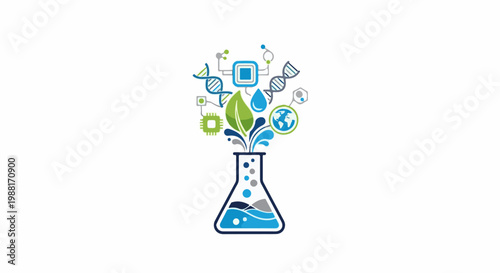 Abstract scientific illustration of innovation, research, and life sciences