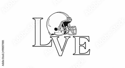 The word "LOVE" is spelled out with a football helmet replacing the "O