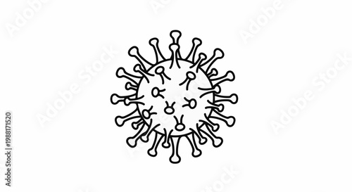 Simple black line drawing of a virus particle with spike proteins