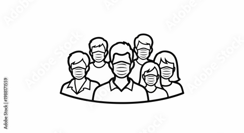 Stylized group illustration of people wearing face masks