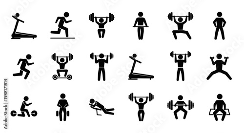 Gym fitness exercise pictograms set vector illustration design