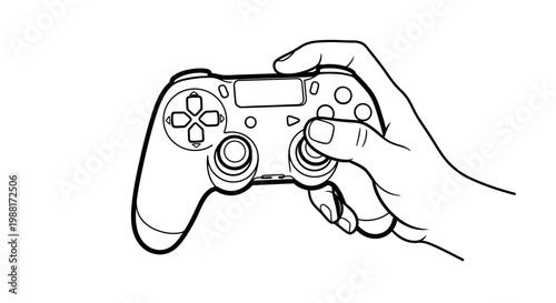 Hand holding gamepad isolated white background concept illustration