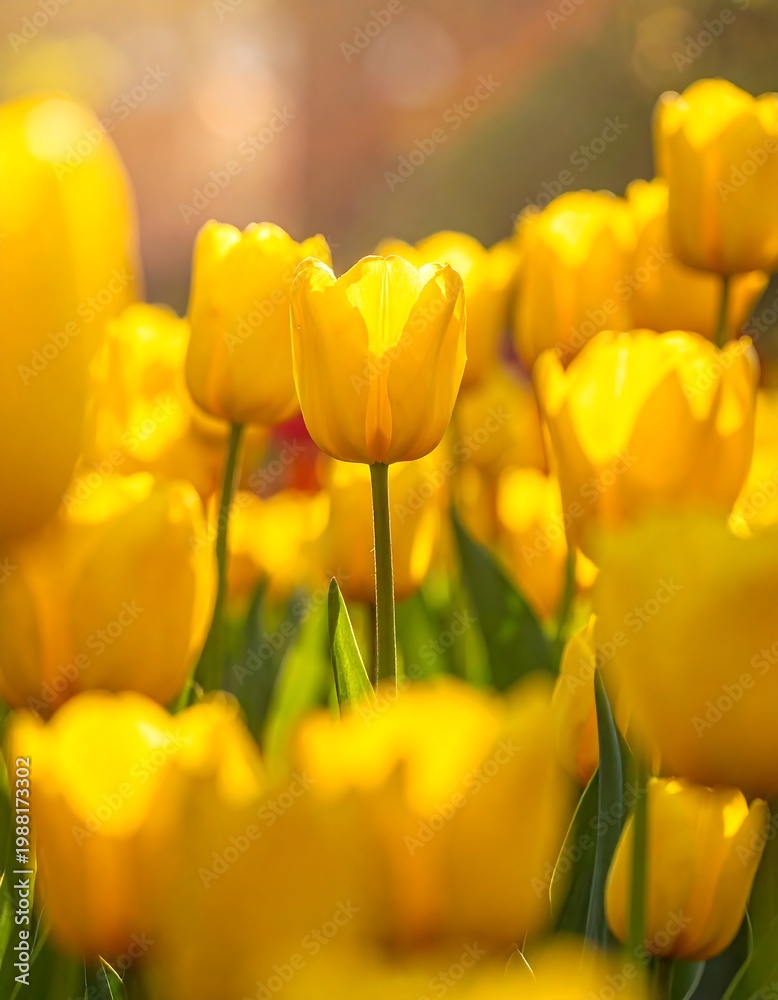 Obraz premium Vibrant Yellow Tulips in Full Bloom.