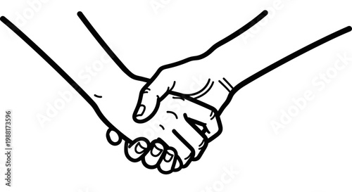 Hands clasped together holding strongly in a black and white illustration