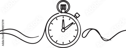 Minimalist continuous line drawing of a stopwatch for time management and productivity