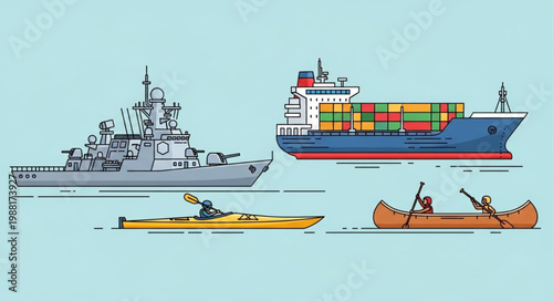 Collection of different types of boats and ships illustration.