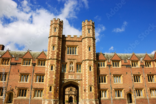 Cambridge, UK. Facade of St John's College in Cambridge University, one of the largest Oxbridge colleges, in sunny summer day.