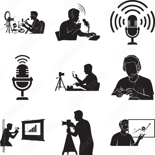 Black silhouette of creators, streamers, and vloggers set msea set