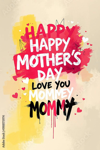Artistic Mother's Day card with bold paintbrush strokes in red and yellow. Features 